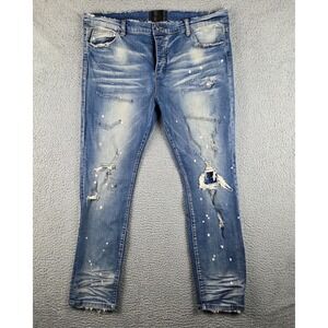 Valabasas Jeans Mens 40 (40x31) Blue Button Fly Distressed Denim